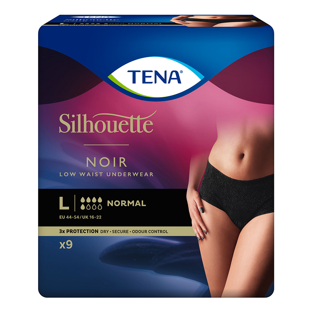 Tena Silhouette Normal Large Black - Pack Of 9