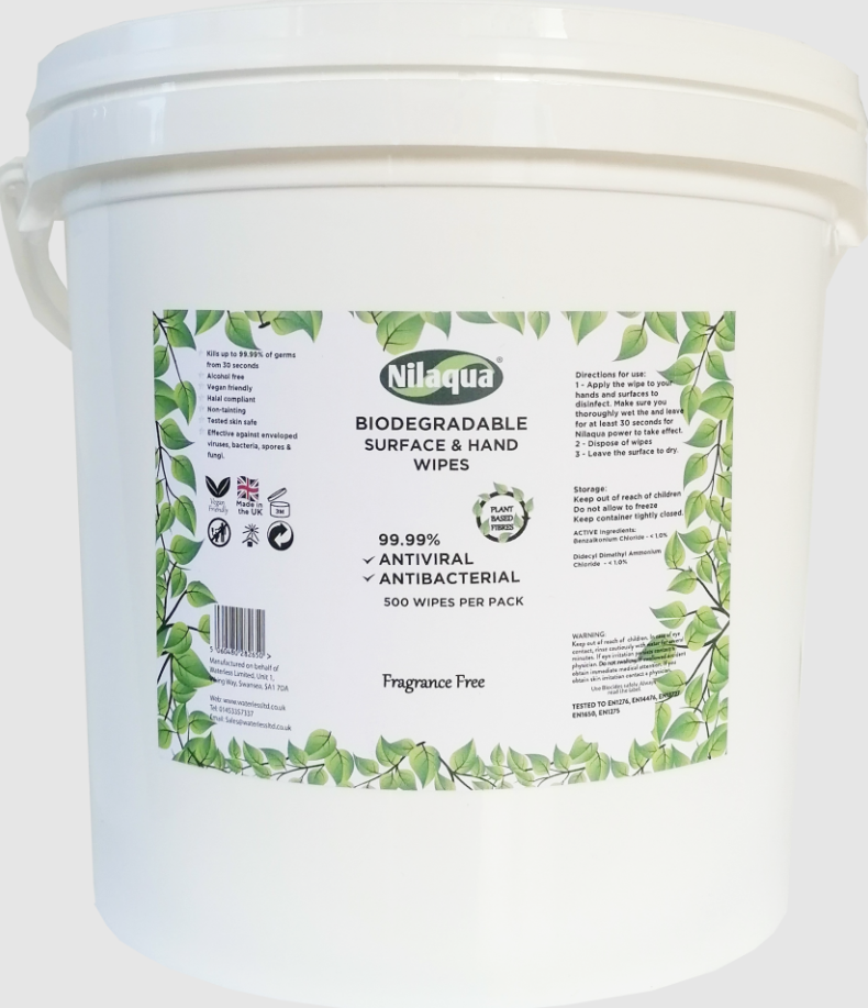 Nilaqua Biodegradable Surface and Hand Wipes - Tub 500 – Each