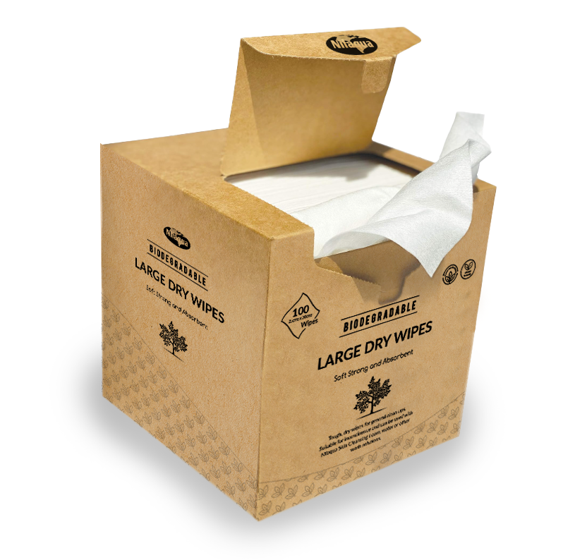 NilAqua Biodegredable Dry Wipes - Pack 100 - Case 20
