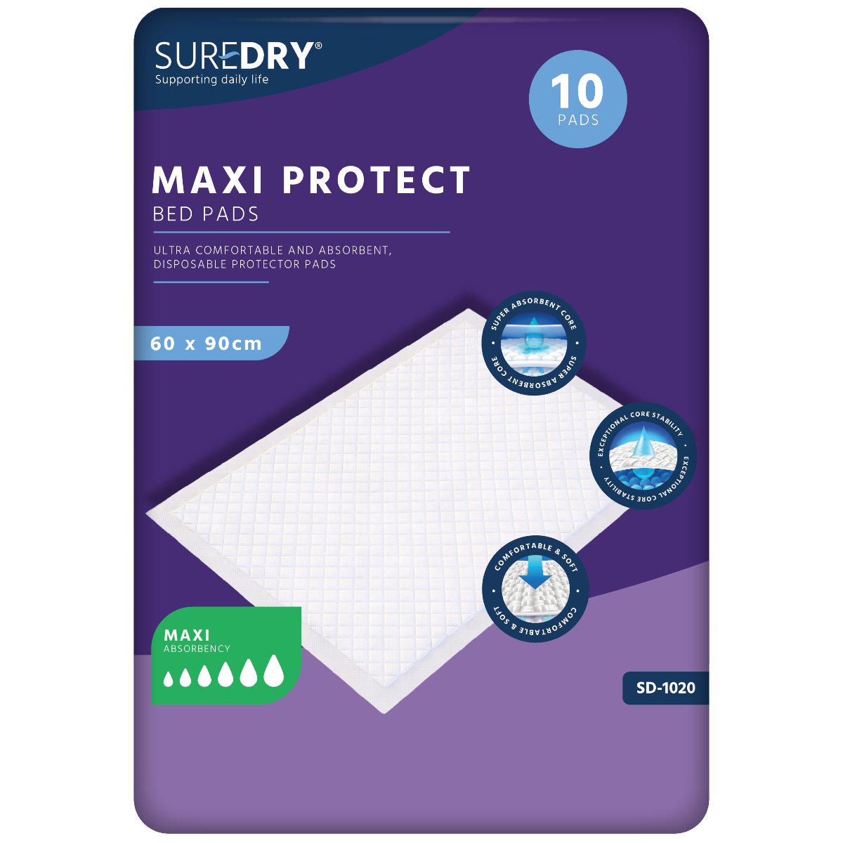 SureDry Bed Pad 2,400ml 60x90cm - Pack 10 - Case 12
