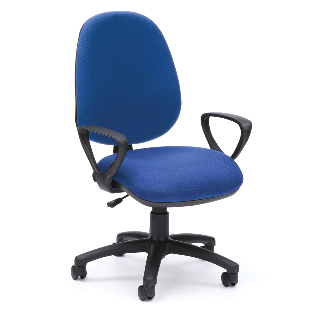 High Back Operator Chair With Arms - Blue
