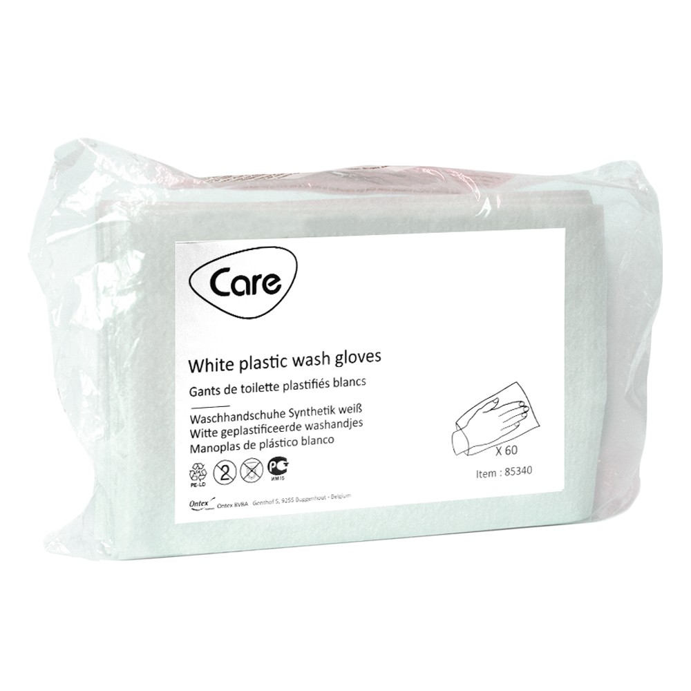 Care White Plastic Wash Gloves